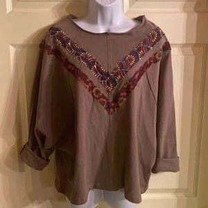 Easel Brown Top with Multicolor Embroidery